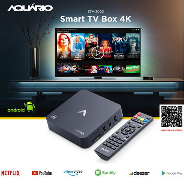 Smart Box Conversor Smart Tv Aquario Stv-2000 Wifi E Usb Preto