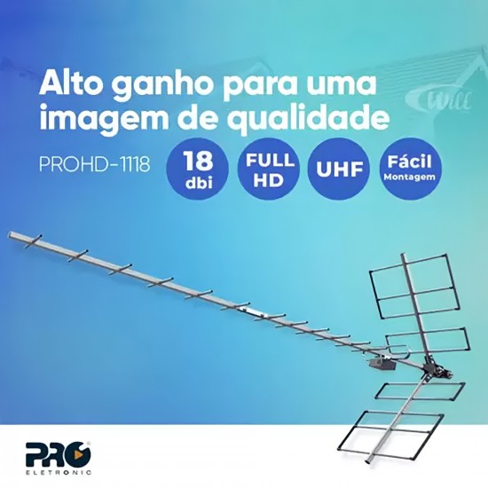 Antena Digital Proeletronic Yagi Alto ganho PROHD-1118